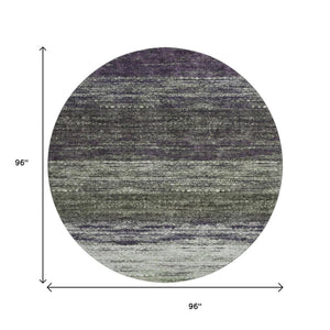 HomeRoots 8' Ombre Round Rug in Green, Purple & Ivory - Washable, UV Protected, Stylish & Durable for Homes 665251