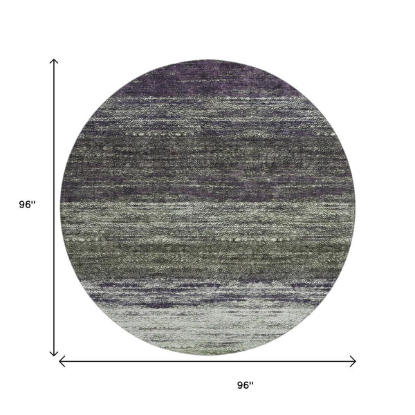 HomeRoots 8' Ombre Round Rug in Green, Purple & Ivory - Washable, UV Protected, Stylish & Durable for Homes 665251