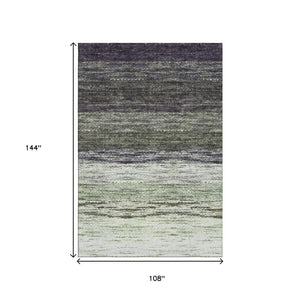 HomeRoots 9' X 12' Ombre Area Rug in Green, Purple & Ivory - Washable, UV-Protected, Kid & Pet-Friendly Design 665253