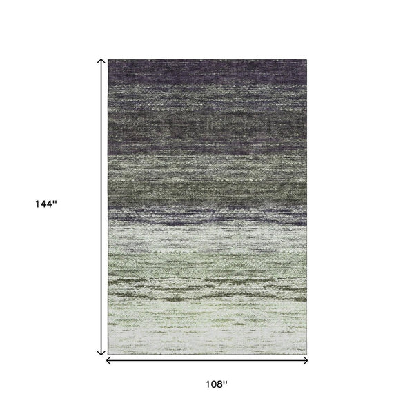 HomeRoots 9' X 12' Ombre Area Rug in Green, Purple & Ivory - Washable, UV-Protected, Kid & Pet-Friendly Design 665253