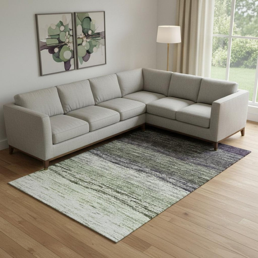HomeRoots 9' X 12' Ombre Area Rug in Green, Purple & Ivory - Washable, UV-Protected, Kid & Pet-Friendly Design 665253