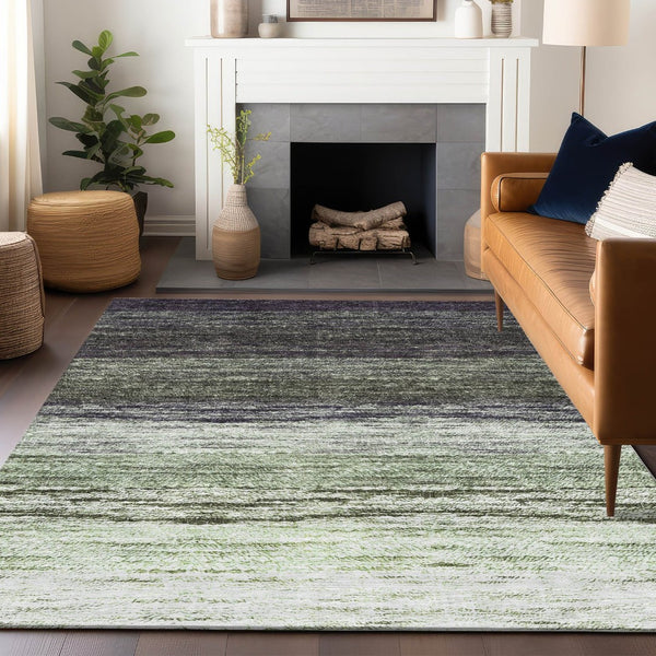 HomeRoots 9' X 12' Ombre Area Rug in Green, Purple & Ivory - Washable, UV-Protected, Kid & Pet-Friendly Design 665253