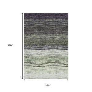 HomeRoots 10' X 14' Ombre Area Rug in Green, Purple & Ivory - Washable, UV-Protected, Modern Style for Homes 665254