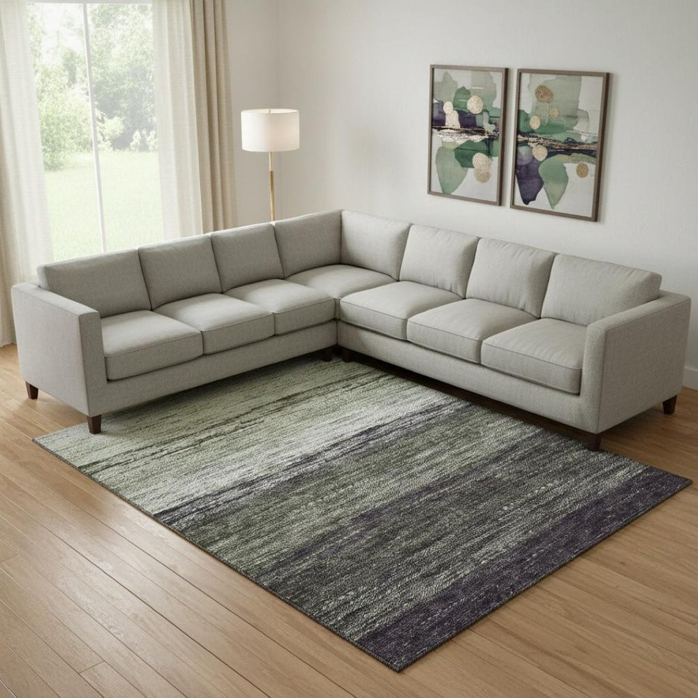HomeRoots 10' X 14' Ombre Area Rug in Green, Purple & Ivory - Washable, UV-Protected, Modern Style for Homes 665254