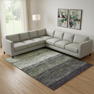 HomeRoots 10' X 14' Ombre Area Rug in Green, Purple & Ivory - Washable, UV-Protected, Modern Style for Homes 665254