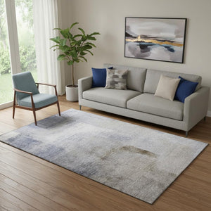 HomeRoots 5' X 8' Abstract Washable Area Rug in Blue, Ivory & Beige - Stylish, Durable & UV-Protected Design 665256