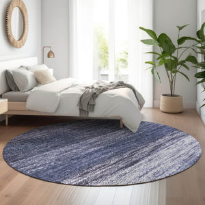 HomeRoots 8' Blue Ivory and Beige Abstract Washable Round Rug - UV Protected, Stain Resistant, Modern Style 665257