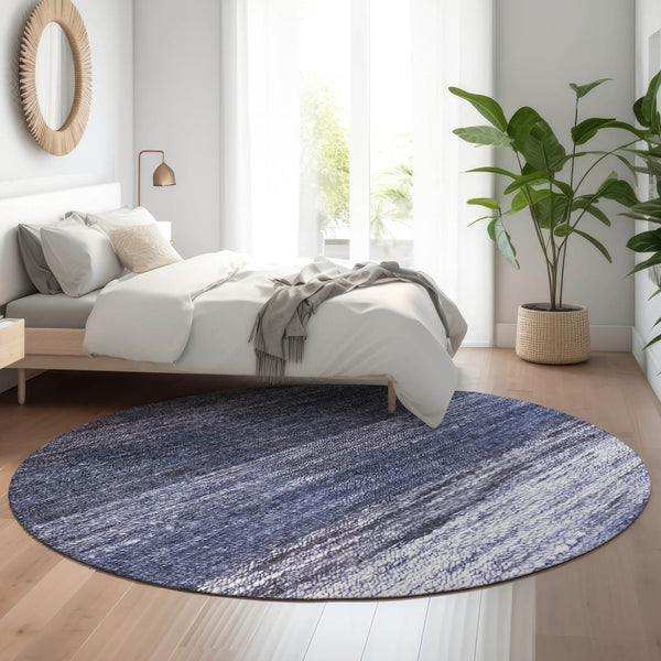 HomeRoots 8' Blue Ivory and Beige Abstract Washable Round Rug - UV Protected, Stain Resistant, Modern Style 665257