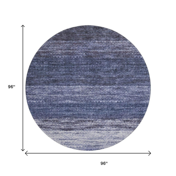 HomeRoots 8' Blue Ivory and Beige Abstract Washable Round Rug - UV Protected, Stain Resistant, Modern Style 665257