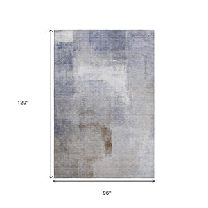 HomeRoots 8' X 10' Soft Blue Ivory Beige Abstract Washable Area Rug with UV Protection for Stylish Spaces 665258