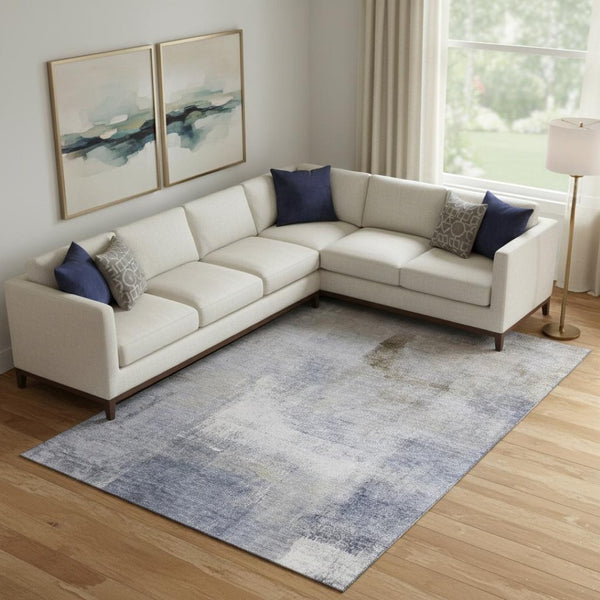 HomeRoots 9' X 12' Blue Ivory Beige Abstract Area Rug - Washable, UV Resistant, Durable & Stylish Home Décor 665259