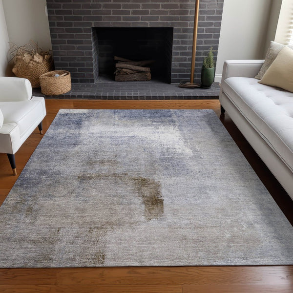HomeRoots 9' X 12' Blue Ivory Beige Abstract Area Rug - Washable, UV Resistant, Durable & Stylish Home Décor 665259