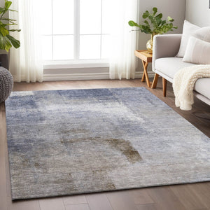 HomeRoots 9' X 12' Blue Ivory Beige Abstract Area Rug - Washable, UV Resistant, Durable & Stylish Home Décor 665259