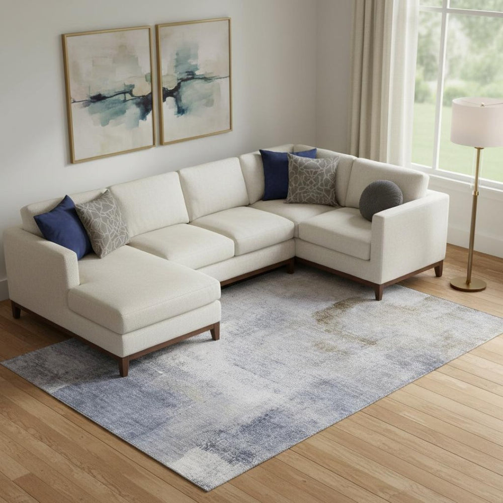 HomeRoots 10' X 14' Blue Ivory Beige Abstract Area Rug - Washable, UV Protected, Stylish & Durable for Homes 665260
