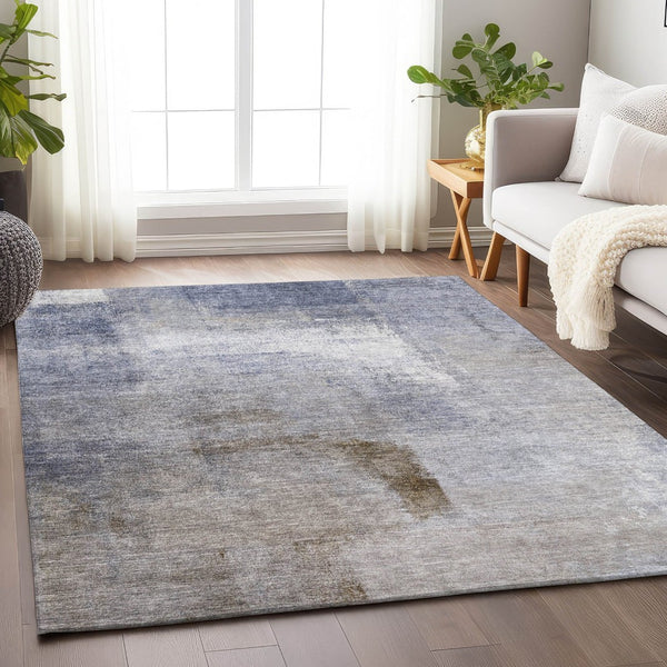 HomeRoots 10' X 14' Blue Ivory Beige Abstract Area Rug - Washable, UV Protected, Stylish & Durable for Homes 665260