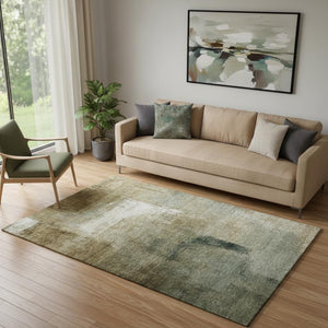 HomeRoots 5' X 8' Washable Abstract Area Rug in Brown, Beige & Ivory - UV Protection for Busy Homes & Style 665262