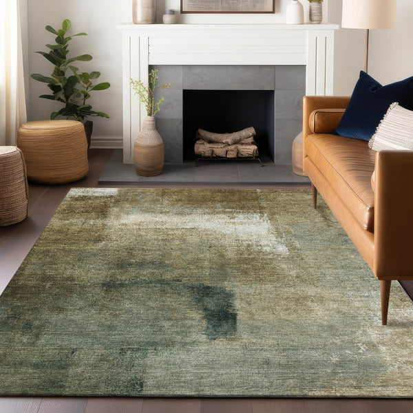 HomeRoots 5' X 8' Washable Abstract Area Rug in Brown, Beige & Ivory - UV Protection for Busy Homes & Style 665262