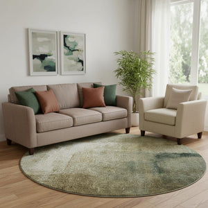 HomeRoots 8' Washable Round Rug in Brown, Beige & Ivory - UV Protected, Stain Resistant, Modern Abstract Design 665263