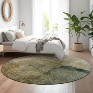 HomeRoots 8' Washable Round Rug in Brown, Beige & Ivory - UV Protected, Stain Resistant, Modern Abstract Design 665263