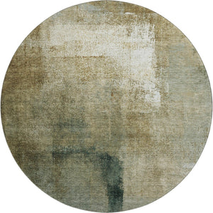 HomeRoots 8' Washable Round Rug in Brown, Beige & Ivory - UV Protected, Stain Resistant, Modern Abstract Design 665263