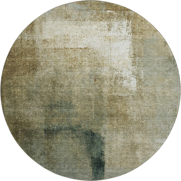 HomeRoots 8' Washable Round Rug in Brown, Beige & Ivory - UV Protected, Stain Resistant, Modern Abstract Design 665263