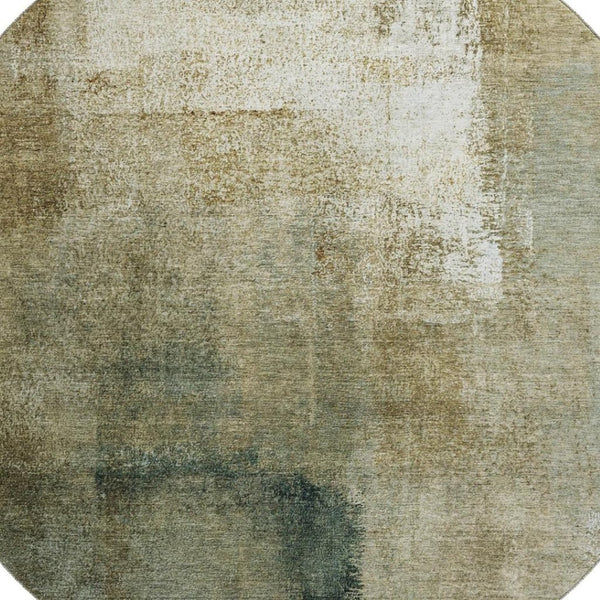 HomeRoots 8' Washable Round Rug in Brown, Beige & Ivory - UV Protected, Stain Resistant, Modern Abstract Design 665263