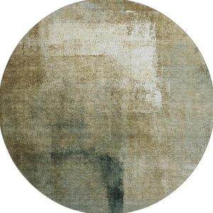HomeRoots 8' Washable Round Rug in Brown, Beige & Ivory - UV Protected, Stain Resistant, Modern Abstract Design 665263