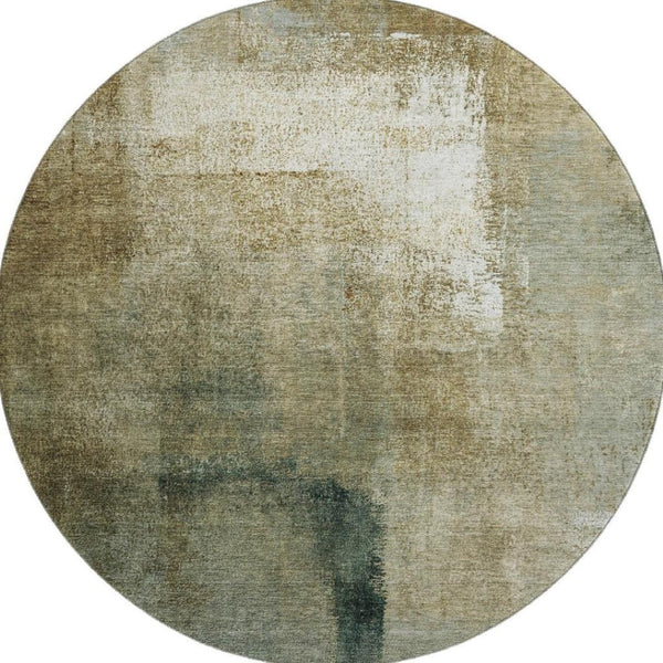HomeRoots 8' Washable Round Rug in Brown, Beige & Ivory - UV Protected, Stain Resistant, Modern Abstract Design 665263