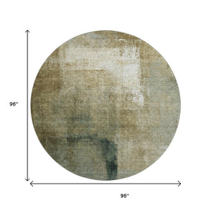 HomeRoots 8' Washable Round Rug in Brown, Beige & Ivory - UV Protected, Stain Resistant, Modern Abstract Design 665263