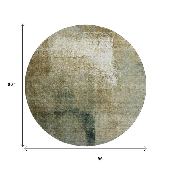 HomeRoots 8' Washable Round Rug in Brown, Beige & Ivory - UV Protected, Stain Resistant, Modern Abstract Design 665263