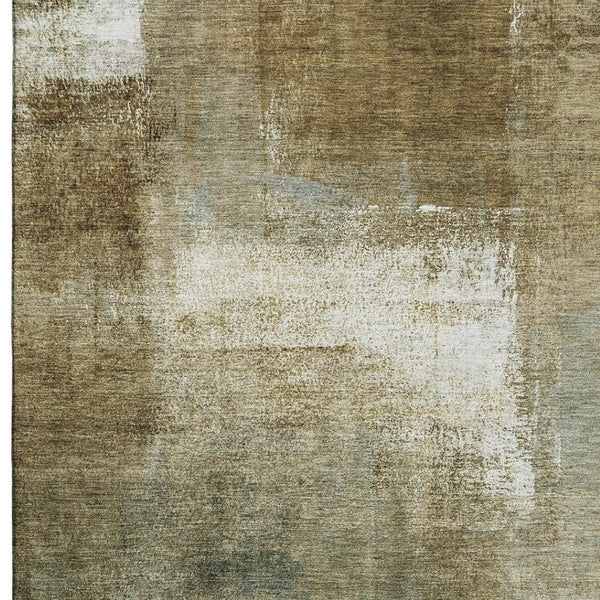 HomeRoots 8' X 10' Washable Brown Beige Ivory Abstract Area Rug with UV Protection for Family-Friendly Homes 665264