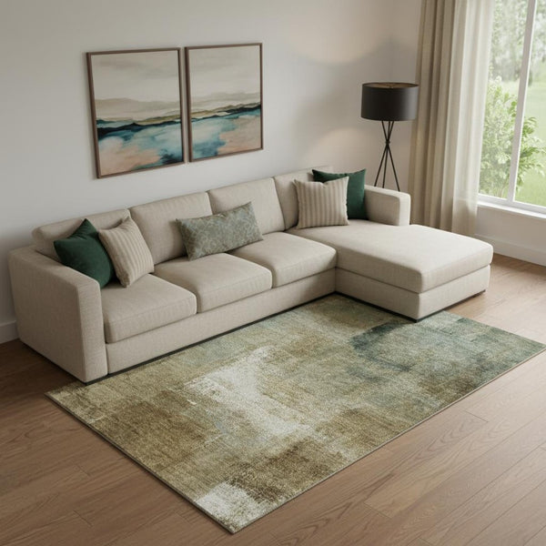 HomeRoots 9' X 12' Modern Brown Beige Ivory Abstract Washable Area Rug with UV Protection for High-Traffic Spaces 665265
