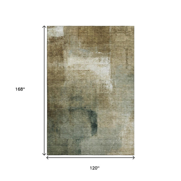 HomeRoots 10' X 14' Brown Beige Ivory Abstract Area Rug - Washable, UV Protected, Family-Friendly Style! 665266