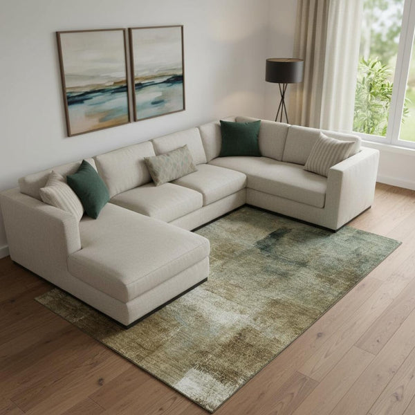 HomeRoots 10' X 14' Brown Beige Ivory Abstract Area Rug - Washable, UV Protected, Family-Friendly Style! 665266