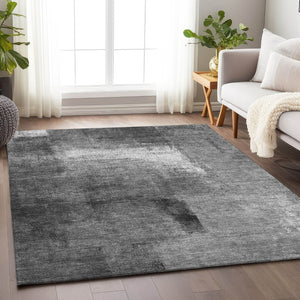 HomeRoots 5' X 8' Gray Silver Charcoal Abstract Washable Area Rug - Stylish, Durable, UV Protected for Homes! 665268