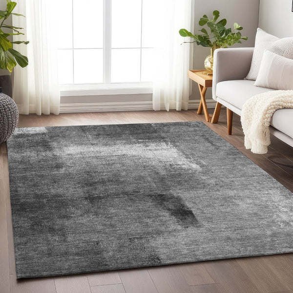 HomeRoots 5' X 8' Gray Silver Charcoal Abstract Washable Area Rug - Stylish, Durable, UV Protected for Homes! 665268