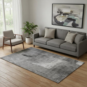 HomeRoots 5' X 8' Gray Silver Charcoal Abstract Washable Area Rug - Stylish, Durable, UV Protected for Homes! 665268