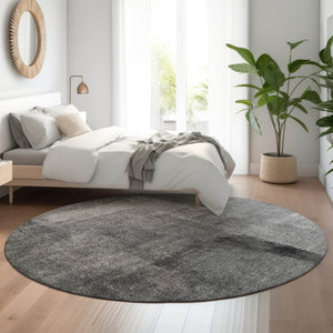 HomeRoots 8' Gray Silver and Charcoal Abstract Round Rug – Washable, UV Protected, Stain Resistant Design for Any Room 665269