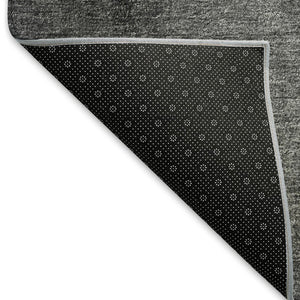 HomeRoots 8' Gray Silver and Charcoal Abstract Round Rug – Washable, UV Protected, Stain Resistant Design for Any Room 665269