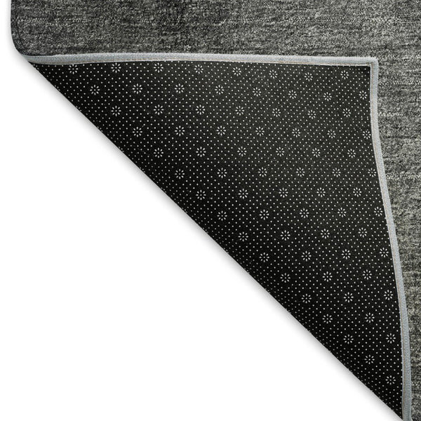 HomeRoots 8' Gray Silver and Charcoal Abstract Round Rug – Washable, UV Protected, Stain Resistant Design for Any Room 665269