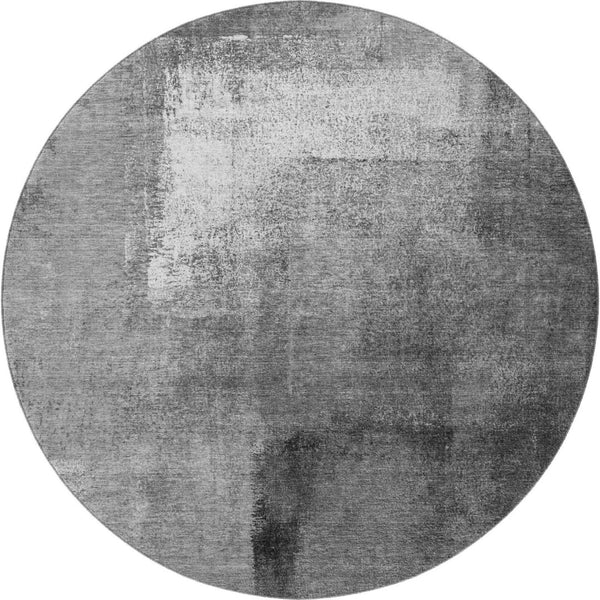 HomeRoots 8' Gray Silver and Charcoal Abstract Round Rug – Washable, UV Protected, Stain Resistant Design for Any Room 665269