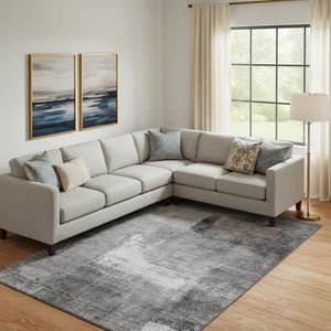 HomeRoots 8' X 10' Modern Gray and Charcoal Abstract Area Rug with UV Protection, Stain Resistance, Washable Design 665270
