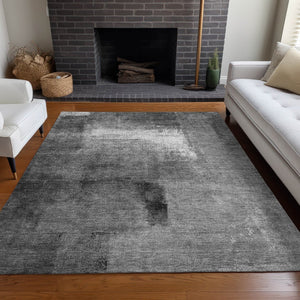 HomeRoots 9' X 12' Abstract Gray Silver Charcoal Area Rug - Durable, Washable & UV Protected for Modern Spaces 665271