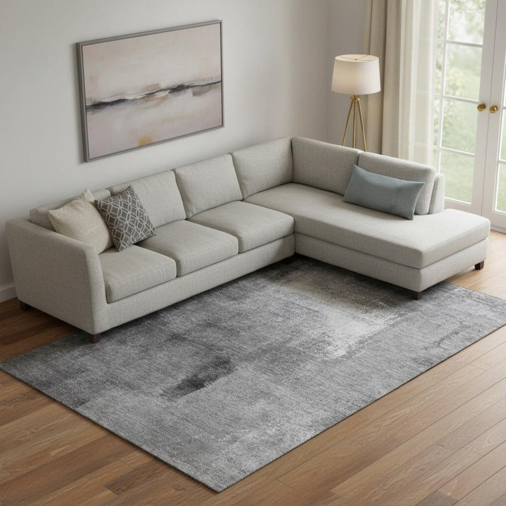 HomeRoots 10' Gray Silver & Charcoal Abstract Area Rug - Washable, UV Protected, Perfect for Modern Living Spaces 665272