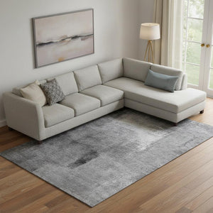 HomeRoots 10' Gray Silver & Charcoal Abstract Area Rug - Washable, UV Protected, Perfect for Modern Living Spaces 665272