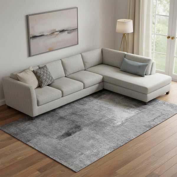 HomeRoots 10' Gray Silver & Charcoal Abstract Area Rug - Washable, UV Protected, Perfect for Modern Living Spaces 665272
