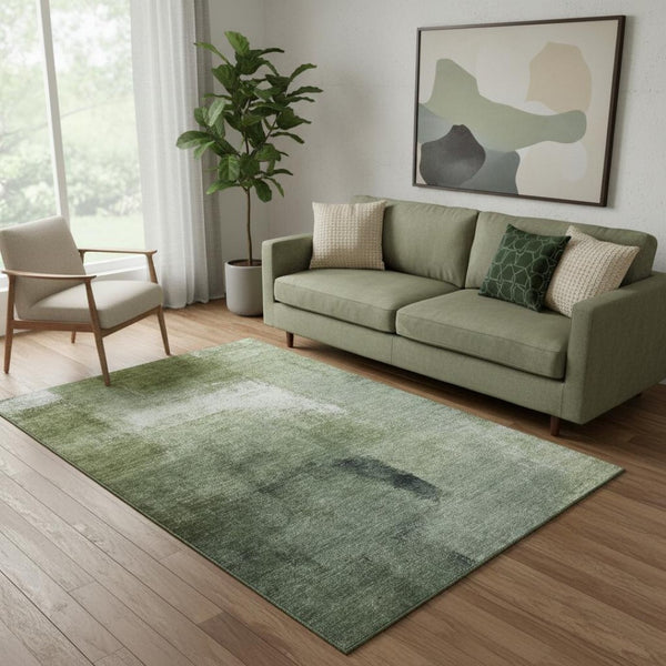 HomeRoots 5' X 8' Green and Ivory Abstract Area Rug - Washable, UV Protected, Durable Design for Any Space 665274