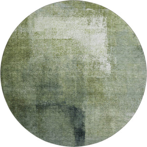 HomeRoots 8' Green And Ivory Abstract Washable Round Rug – UV-Protected, Stain-Resistant, Perfect for Busy Homes 665275