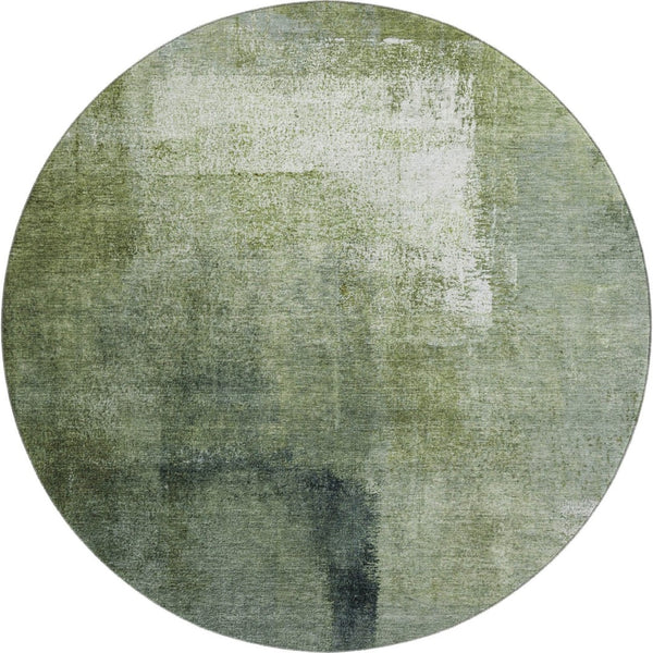 HomeRoots 8' Green And Ivory Abstract Washable Round Rug – UV-Protected, Stain-Resistant, Perfect for Busy Homes 665275