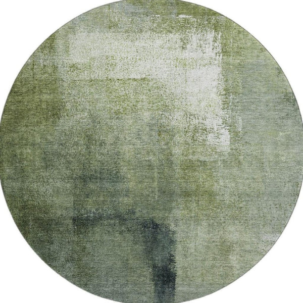HomeRoots 8' Green And Ivory Abstract Washable Round Rug – UV-Protected, Stain-Resistant, Perfect for Busy Homes 665275